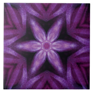 Purple Glitter Heart & Flower Kaleidoscope Pattern Ceramic Tile