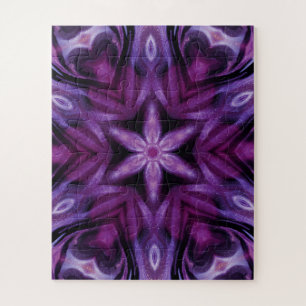 Purple Glitter Heart & Flower Kaleidoscope Pattern Jigsaw Puzzle