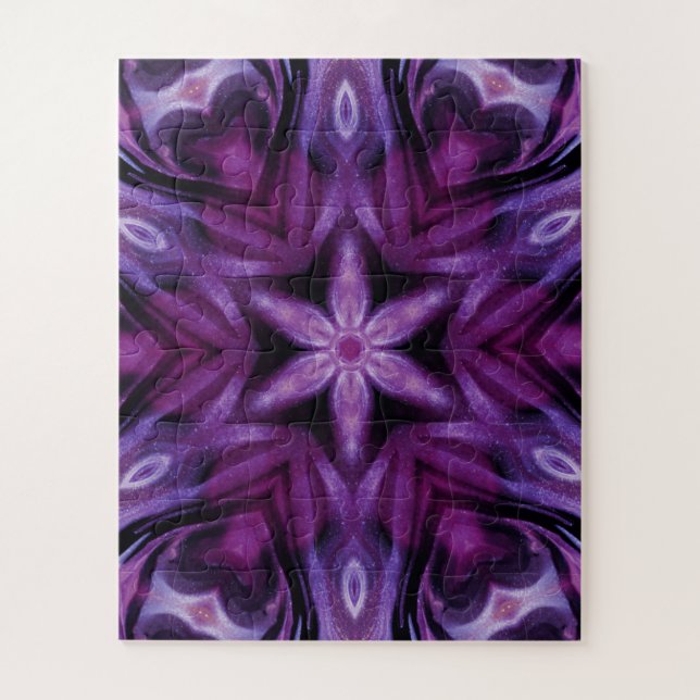 Purple Glitter Heart & Flower Kaleidoscope Pattern Jigsaw Puzzle (Vertical)
