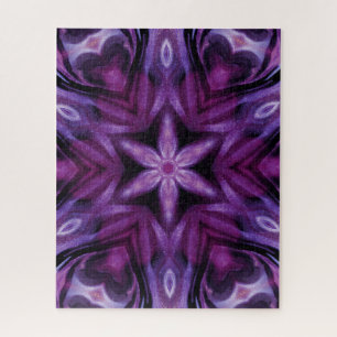 Purple Glitter Heart & Flower Kaleidoscope Pattern Jigsaw Puzzle