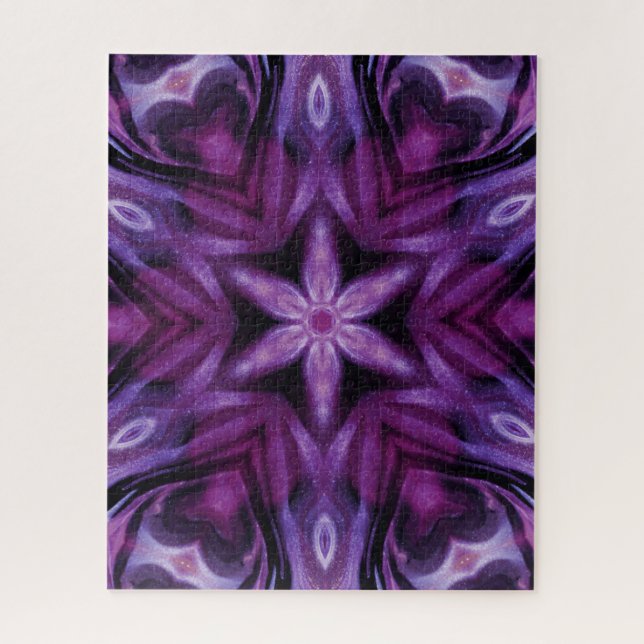 Purple Glitter Heart & Flower Kaleidoscope Pattern Jigsaw Puzzle (Vertical)