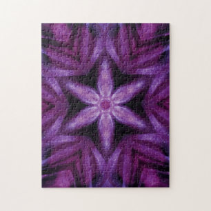 Purple Glitter Heart & Flower Kaleidoscope Pattern Jigsaw Puzzle