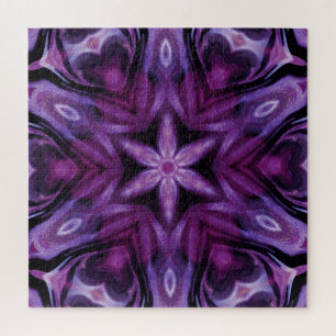 Purple Glitter Heart & Flower Kaleidoscope Pattern Jigsaw Puzzle