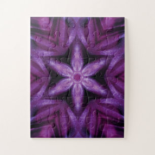 Purple Glitter Heart & Flower Kaleidoscope Pattern Jigsaw Puzzle