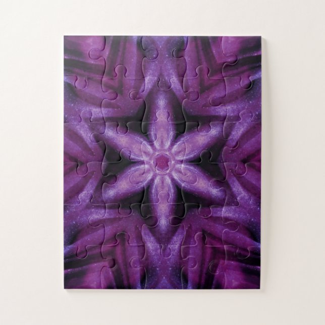 Purple Glitter Heart & Flower Kaleidoscope Pattern Jigsaw Puzzle (Vertical)