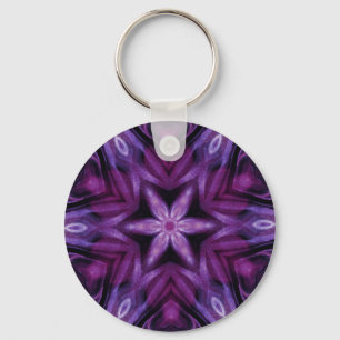 Purple Glitter Heart & Flower Kaleidoscope Pattern Key Ring