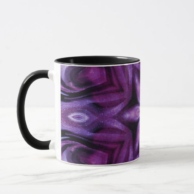 Purple Glitter Heart & Flower Kaleidoscope Pattern Mug (Left)