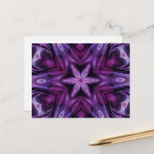 Purple Glitter Heart & Flower Kaleidoscope Pattern Postcard
