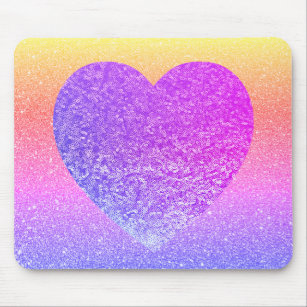 Purple Glitter Heart Modern Rainbow Mousepad
