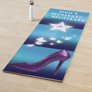 Purple Glitter High Heel Shoe on Blue Gradient Yoga Mat