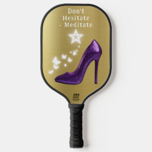 Purple Glitter High Heel Shoe on Gold Pickleball Paddle