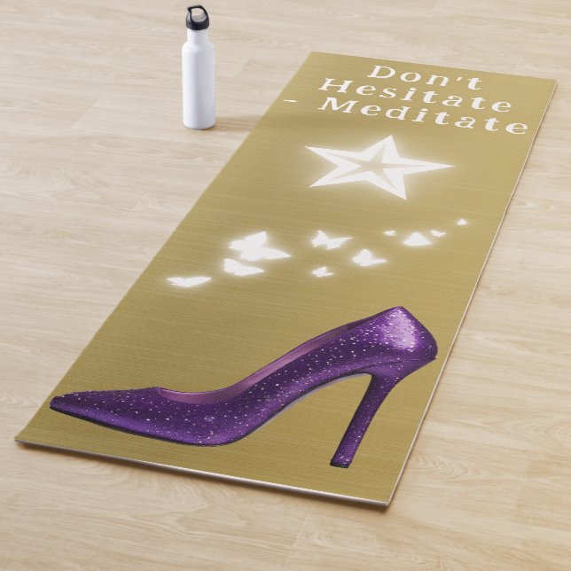 Purple Glitter High Heel Shoe on Gold | Yoga Mat (In Situ)