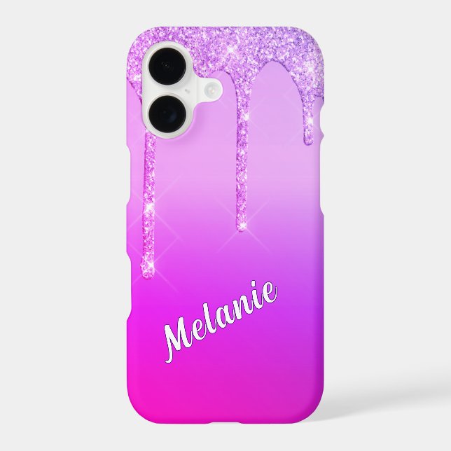 Purple Glitter iPhone Case Personalised Name (Back)
