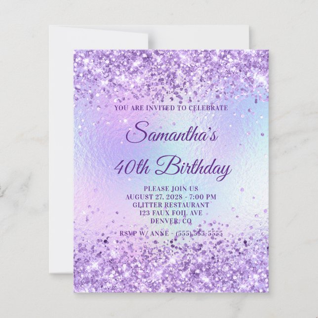 Purple Glitter Iridescent Rainbow 40th Birthday (Front)