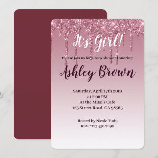 Purple glitter it's girl baby shower bling invite