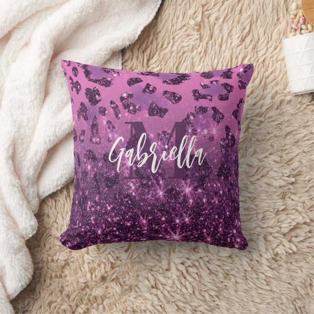 Purple Glitter Leopard Print Cushion (Blanket)