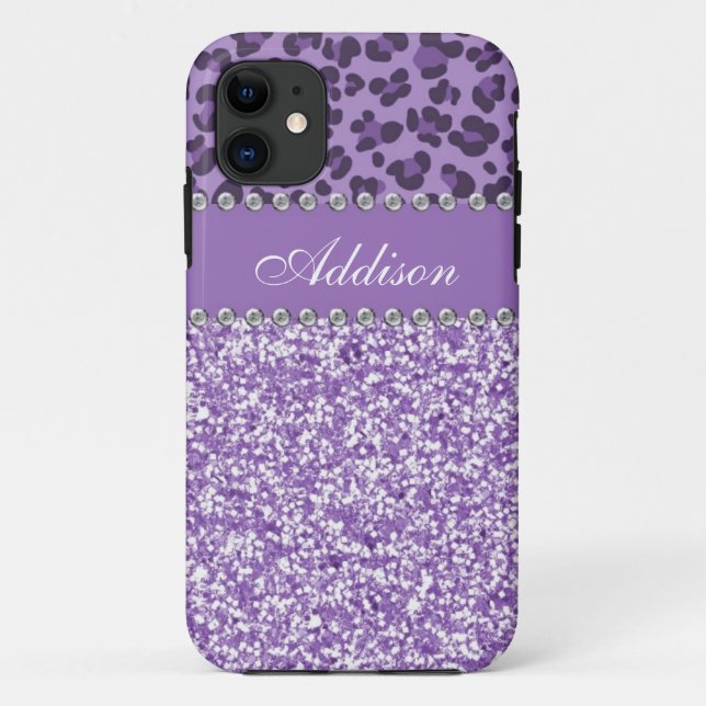 Purple Glitter Leopard Print Rhinestone Girly Case (Back)