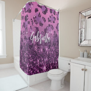 Purple Glitter Leopard Print Shower Curtain