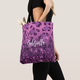 Purple Glitter Leopard Print Tote Bag