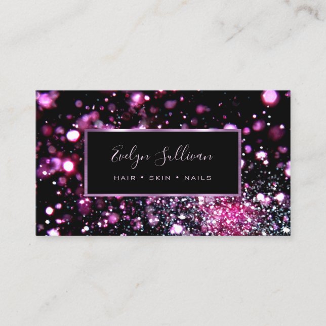Purple glitter lights business card (Front)