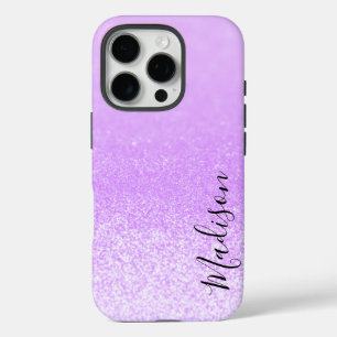 Purple Glitter Lights Personalised iPhone 16 Pro Case