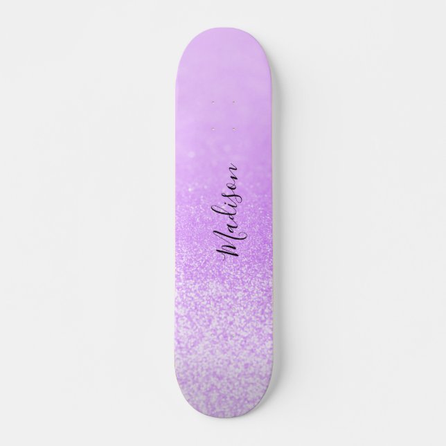 Purple Glitter Lights Personalised Skateboard (Front)