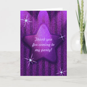 Purple Glitter-Like Star Birthday Thank You Card