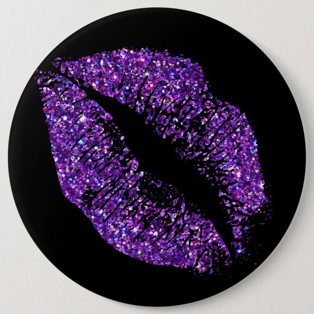 Purple Glitter Lips 6 Cm Round Badge (Front)