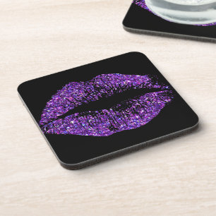 Purple Glitter Lips Coaster