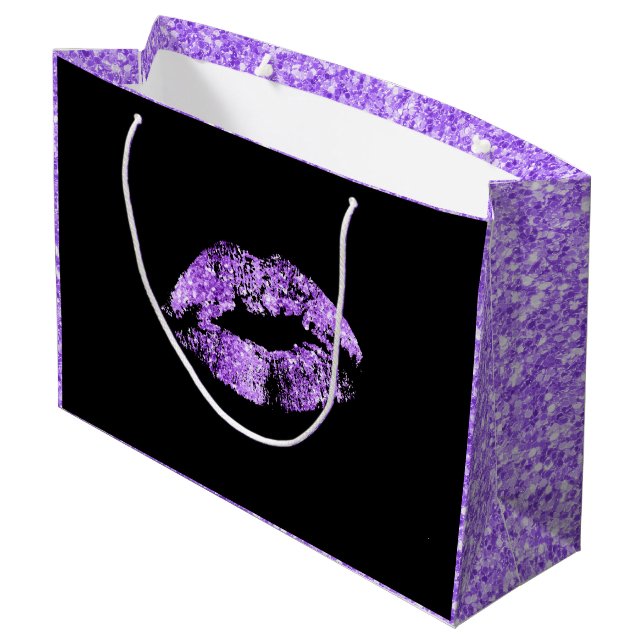 Purple Glitter Lips Large Gift Bag (Back Angled)