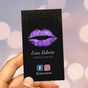 Purple Glitter Lips Salon Makeup Artist Business Card