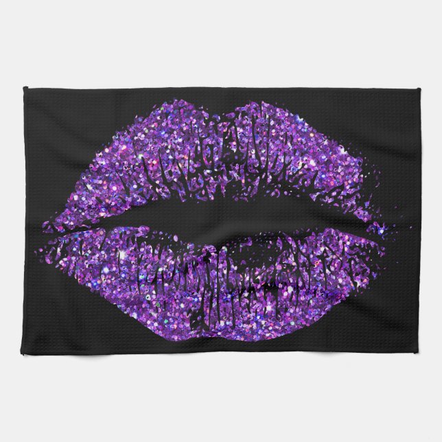 Purple Glitter Lips Tea Towel (Horizontal)