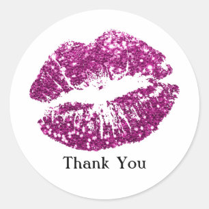 Purple Glitter Lips Thank You Classic Round Sticker
