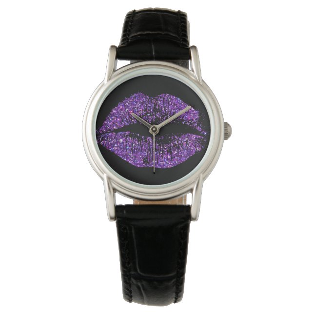 Purple Glitter Lips Watch (Front)