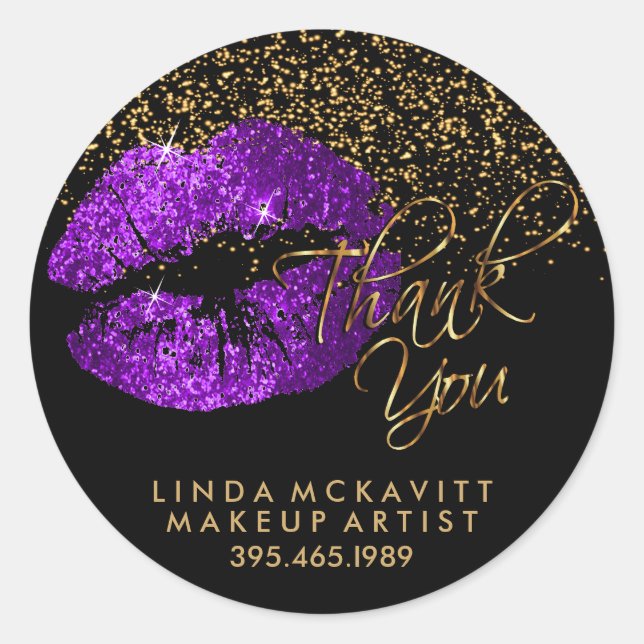 Purple Glitter Lipstick - Thank You Classic Round Sticker (Front)