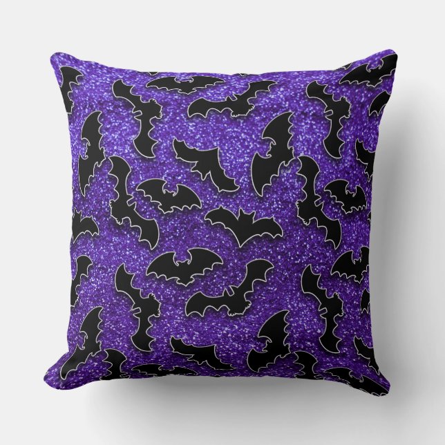 PURPLE GLITTER LOOK WITH BLACK BATS CUSHION (Front)