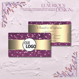 Purple Glitter Luminous Stars Gold Border and Logo Business Card