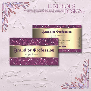 Purple Glitter Luminous Stars Gold Border Popular Business Card
