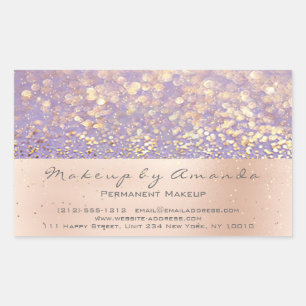 Purple Glitter Makeup Gold Confetti Blush RSVP Rectangular Sticker