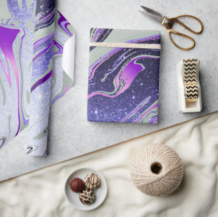Purple glitter marble wrapping paper