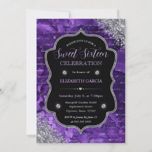 Purple Glitter Mermaid Letters Sweet 16 Invitation