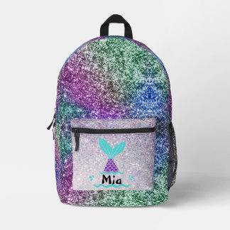 Purple Glitter Mermaid Name Printed Backpack