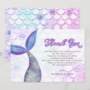 Purple Glitter Mermaid Tail Baby Shower Thank You Card