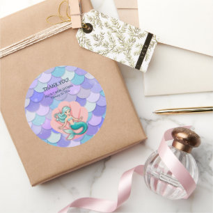 Purple Glitter Mermaid Under the Sea Baby Shower Classic Round Sticker