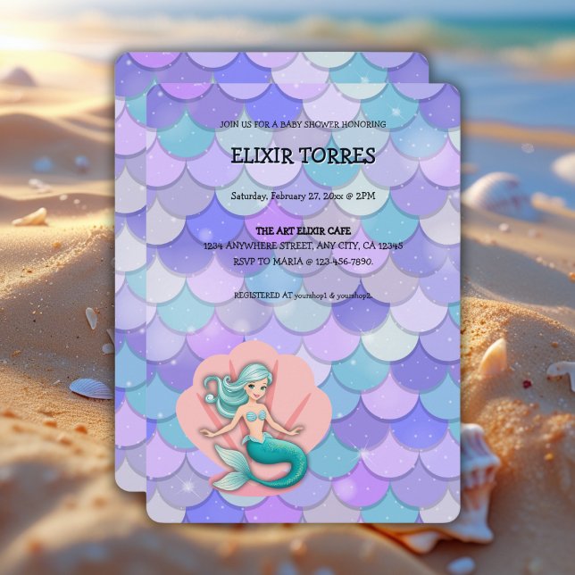 Purple Glitter Mermaid Under the Sea Baby Shower Invitation (Creator Uploaded)