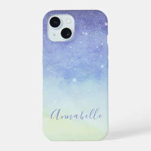 Purple Glitter Modern Minimalist Monogram iPhone 15 Case