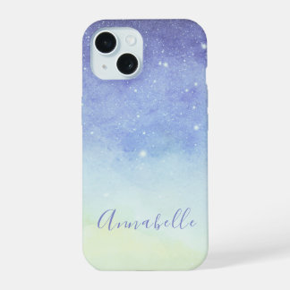 Purple Glitter Modern Minimalist Monogram iPhone 15 Case