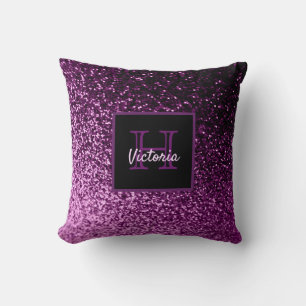 Purple glitter monogram name cushion