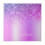 Purple Glitter Monogram Name Luxury Girly Ceramic Tile<br><div class="desc">Purple Faux Foil Metallic Sparkle Glitter Brushed Metal Monogram Name and Initial Ceramic Tiles. This makes the perfect sweet 16 birthday,  wedding,  bridal shower,  anniversary,  baby shower or bachelorette party gift for someone that loves glam luxury and chic styles.</div>