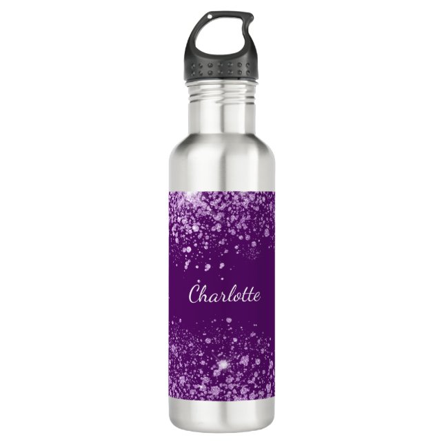 Purple glitter monogram name sparkle 710 ml water bottle (Front)